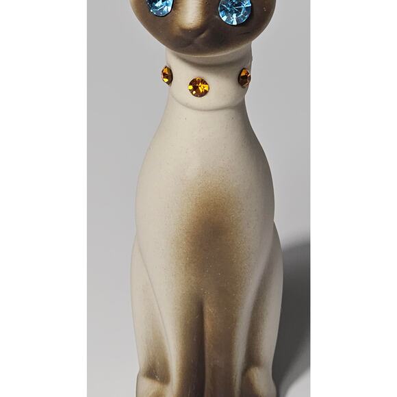 Vintage Siamese Cat |Rhinestone Eyes and Collar | Mid-Century - Picture 2 of 11